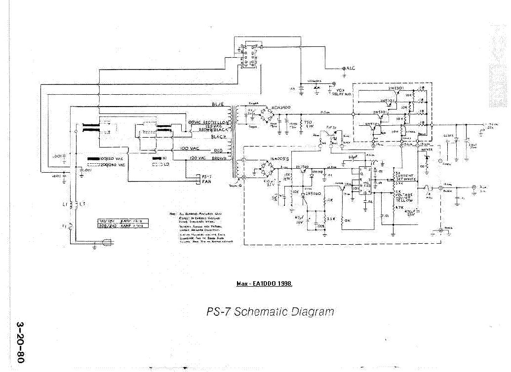 DRAKE PS-7 13,6V 25A POWER SUPPLY FOR TR7 TR7A TRANSCEIVERS SCH service manual (1st page)