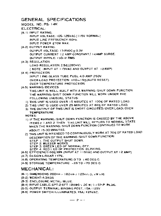 PYRAMID PS14K 13.8V 12A REGULATED DC POWER SUPPLY 13,8V 12A TOLTO INSTRUCTION SM service manual (2nd page)